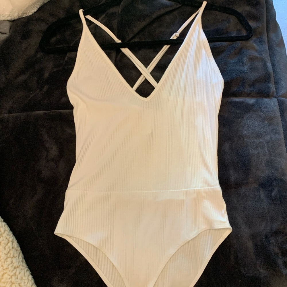 COPY - Forever 21 white v-neck bodysuit with cross back
